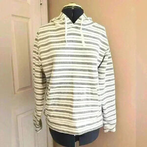 O'NEAL GRAY WHITE STRIPED COTTON HOODIE XS